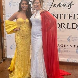 Stunning White Dress w/Jovani Red Cape